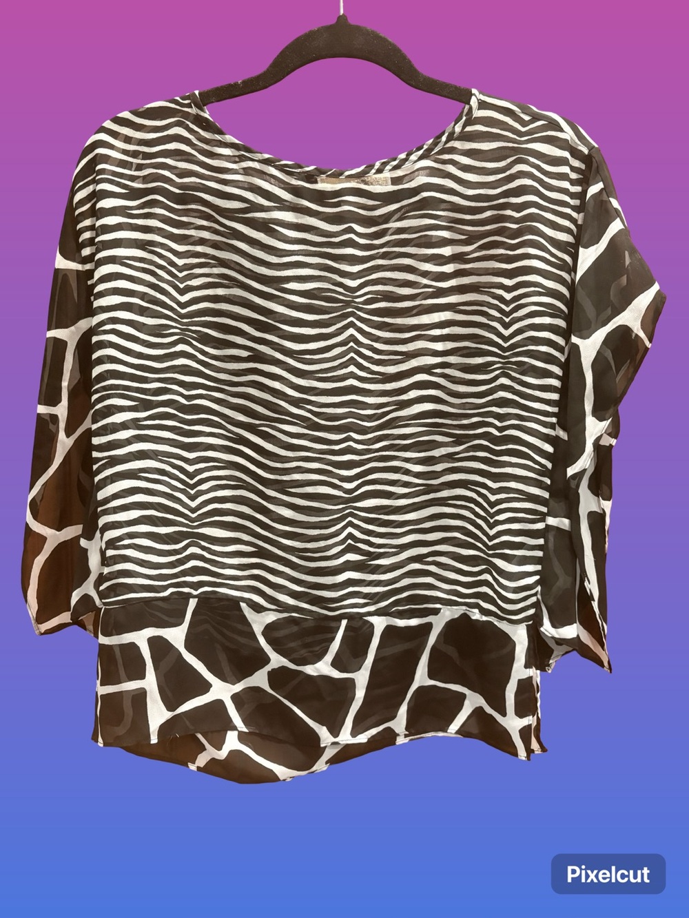 Michael Kors Black and White Mixed Animal Print Blouse